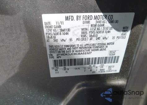 2012 Ford Edge Sel z USA, uszkodzony, nr VIN 2FMDK3JC9CBA52327